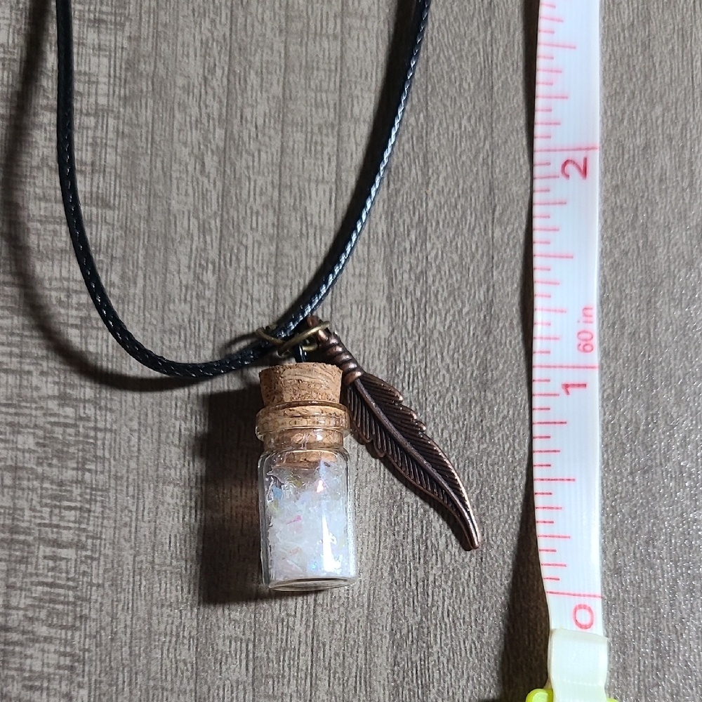 3/$10 Glass Bottle Pendant Necklace with Feather Charm